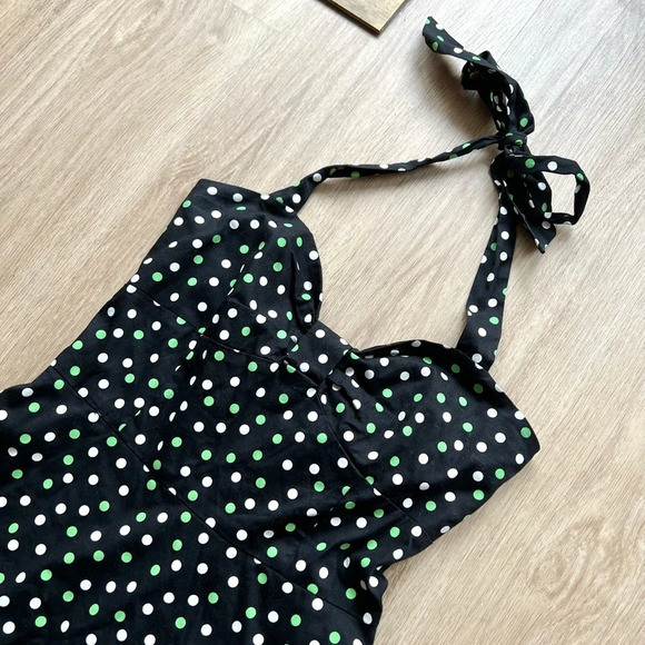 Vintage Pulse Polka Dot Halter Midi Swing Dress - Picture 3 of 5
